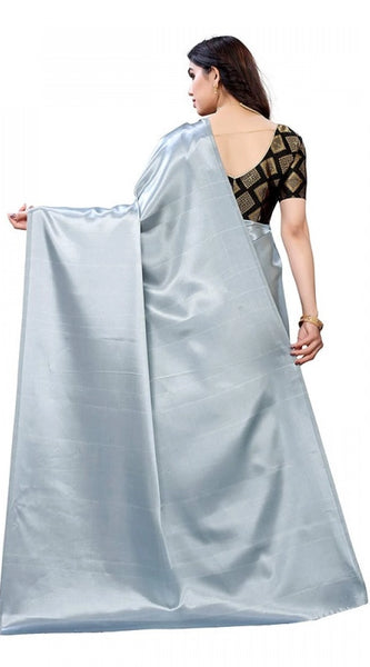 Mayawye Women's Satin Printed Saree With Unstitched Blouse 5.5Mtr (Grey)