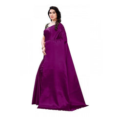 Mayawye Women's Satin Printed Saree With Unstitched Blouse 5.5Mtr (Purple)