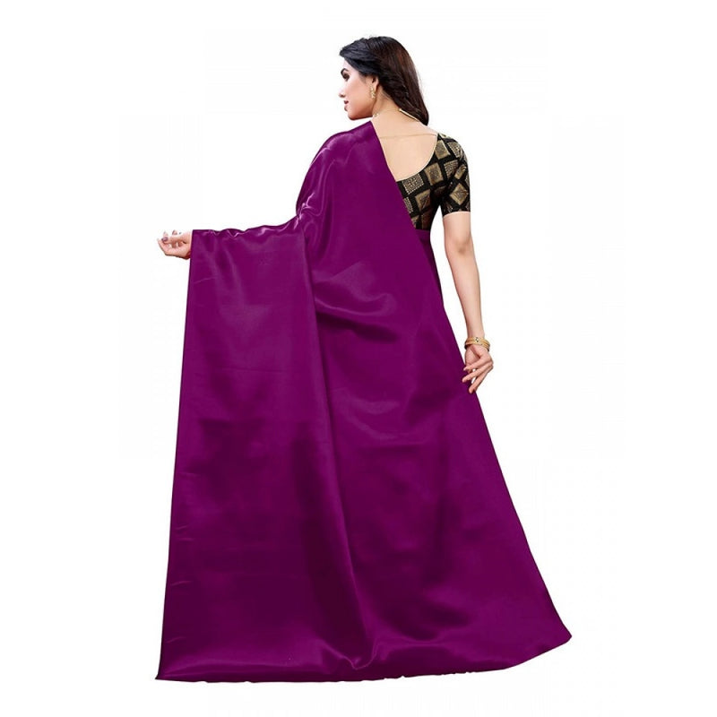 Mayawye Women's Satin Printed Saree With Unstitched Blouse 5.5Mtr (Purple)