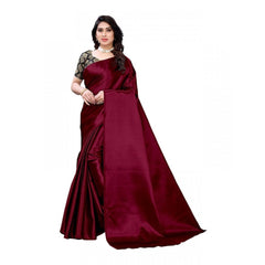 Mayawye Women's Satin Printed Saree With Unstitched Blouse 5.5Mtr (Maroon)