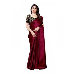 Mayawye Women's Satin Printed Saree With Unstitched Blouse 5.5Mtr (Maroon)