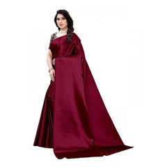 Mayawye Women's Satin Printed Saree With Unstitched Blouse 5.5Mtr (Maroon)