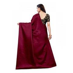 Mayawye Women's Satin Printed Saree With Unstitched Blouse 5.5Mtr (Maroon)
