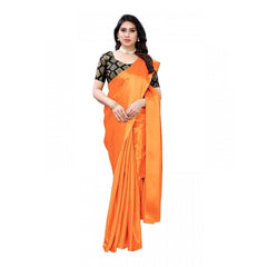 Mayawye Women's Satin Printed Saree With Unstitched Blouse 5.5Mtr (Mustard)