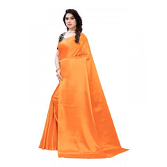 Mayawye Women's Satin Printed Saree With Unstitched Blouse 5.5Mtr (Mustard)