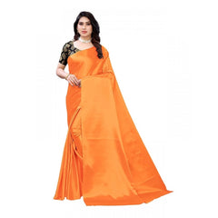 Mayawye Women's Satin Printed Saree With Unstitched Blouse 5.5Mtr (Mustard)