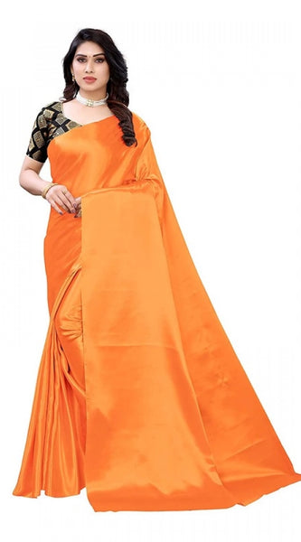 Mayawye Women's Satin Printed Saree With Unstitched Blouse 5.5Mtr (Mustard)