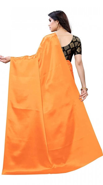 Mayawye Women's Satin Printed Saree With Unstitched Blouse 5.5Mtr (Mustard)