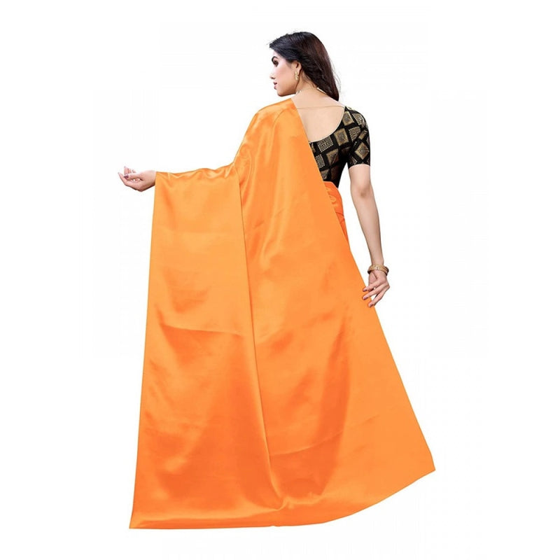 Mayawye Women's Satin Printed Saree With Unstitched Blouse 5.5Mtr (Mustard)