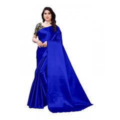 Mayawye Women's Satin Printed Saree With Unstitched Blouse 5.5Mtr (Royal Blue)