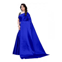 Mayawye Women's Satin Printed Saree With Unstitched Blouse 5.5Mtr (Royal Blue)