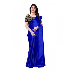 Mayawye Women's Satin Printed Saree With Unstitched Blouse 5.5Mtr (Royal Blue)