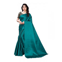 Mayawye Women's Satin Printed Saree With Unstitched Blouse 5.5Mtr (Teal)