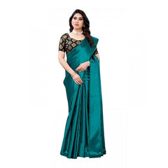 Mayawye Women's Satin Printed Saree With Unstitched Blouse 5.5Mtr (Teal)