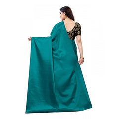 Mayawye Women's Satin Printed Saree With Unstitched Blouse 5.5Mtr (Teal)