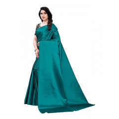 Mayawye Women's Satin Printed Saree With Unstitched Blouse 5.5Mtr (Teal)