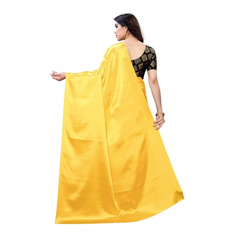 Mayawye Women's Satin Printed Saree With Unstitched Blouse 5.5Mtr (Yellow)