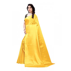 Mayawye Women's Satin Printed Saree With Unstitched Blouse 5.5Mtr (Yellow)