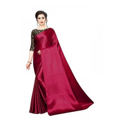 Mayawye Women's Satin Solid Saree With Unstitched Blouse 5.5Mtr (Maroon)