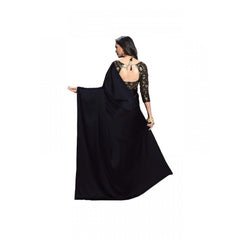 Mayawye Women's Satin Solid Saree With Unstitched Blouse 5.5Mtr (Black)