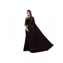 Mayawye Women's Satin Solid Saree With Unstitched Blouse 5.5Mtr (Black)
