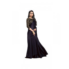 Mayawye Women's Satin Solid Saree With Unstitched Blouse 5.5Mtr (Black)