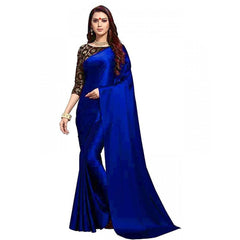 Mayawye Women's Satin Solid Saree With Unstitched Blouse 5.5Mtr (Blue)
