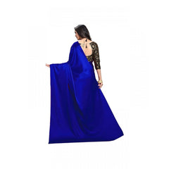 Mayawye Women's Satin Solid Saree With Unstitched Blouse 5.5Mtr (Blue)
