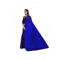 Mayawye Women's Satin Solid Saree With Unstitched Blouse 5.5Mtr (Blue)