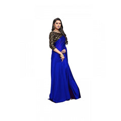 Mayawye Women's Satin Solid Saree With Unstitched Blouse 5.5Mtr (Blue)