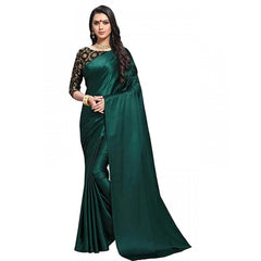 Mayawye Women's Satin Solid Saree With Unstitched Blouse 5.5Mtr (Green)