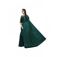 Mayawye Women's Satin Solid Saree With Unstitched Blouse 5.5Mtr (Green)