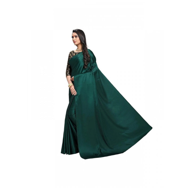 Mayawye Women's Satin Solid Saree With Unstitched Blouse 5.5Mtr (Green)