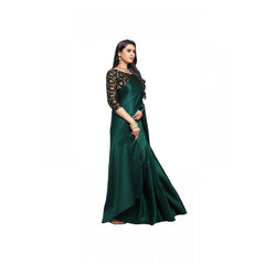 Mayawye Women's Satin Solid Saree With Unstitched Blouse 5.5Mtr (Green)