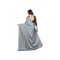Mayawye Women's Satin Solid Saree With Unstitched Blouse 5.5Mtr (Grey)