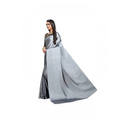 Mayawye Women's Satin Solid Saree With Unstitched Blouse 5.5Mtr (Grey)