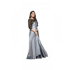 Mayawye Women's Satin Solid Saree With Unstitched Blouse 5.5Mtr (Grey)
