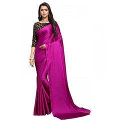 Mayawye Women's Satin Solid Saree With Unstitched Blouse 5.5Mtr (Magenta)