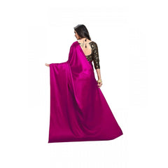 Mayawye Women's Satin Solid Saree With Unstitched Blouse 5.5Mtr (Magenta)