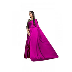 Mayawye Women's Satin Solid Saree With Unstitched Blouse 5.5Mtr (Magenta)