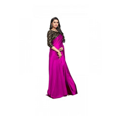 Mayawye Women's Satin Solid Saree With Unstitched Blouse 5.5Mtr (Magenta)