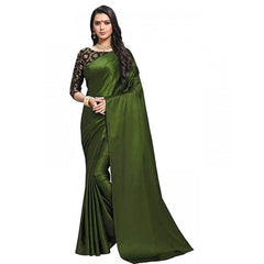 Mayawye Women's Satin Solid Saree With Unstitched Blouse 5.5Mtr (Mehandi)