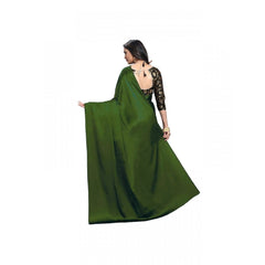 Mayawye Women's Satin Solid Saree With Unstitched Blouse 5.5Mtr (Mehandi)