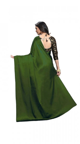Mayawye Women's Satin Solid Saree With Unstitched Blouse 5.5Mtr (Mehandi)