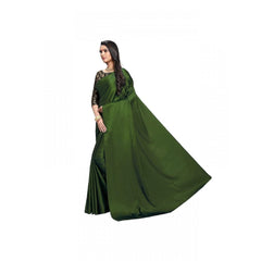 Mayawye Women's Satin Solid Saree With Unstitched Blouse 5.5Mtr (Mehandi)