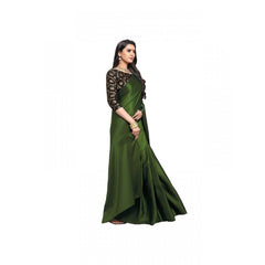 Mayawye Women's Satin Solid Saree With Unstitched Blouse 5.5Mtr (Mehandi)