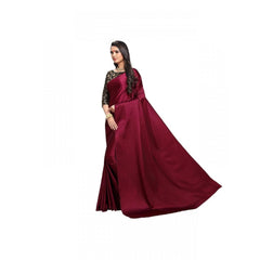 Mayawye Women's Satin Solid Saree With Unstitched Blouse 5.5Mtr (Maroon)