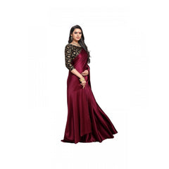 Mayawye Women's Satin Solid Saree With Unstitched Blouse 5.5Mtr (Maroon)
