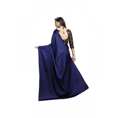 Mayawye Women's Satin Solid Saree With Unstitched Blouse 5.5Mtr (Navy Blue)