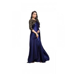 Mayawye Women's Satin Solid Saree With Unstitched Blouse 5.5Mtr (Navy Blue)